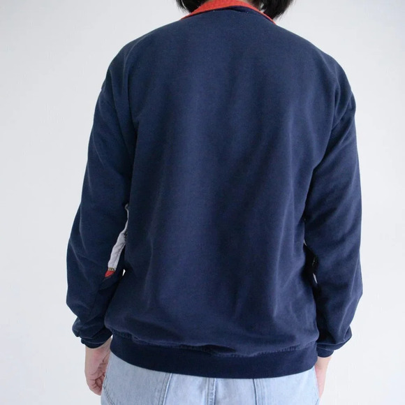 Vintage Euro Joy Navy & Red Nautical Button Collar with Draw String Sweater - Picture 3 of 11